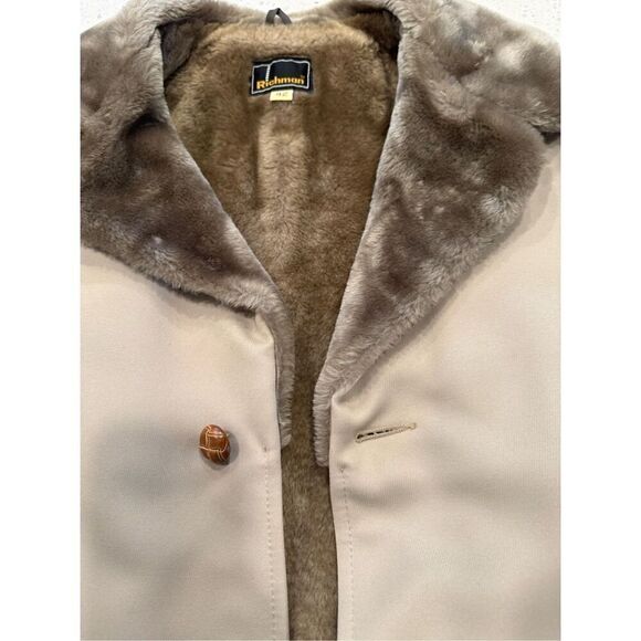 Vintage Richman Men's Button Front Faux Fur Lined Jacket Coat Tan Size 42 - Picture 7 of 15
